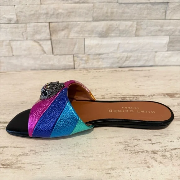 Kurt Geiger Kensington Flat Sandals Rainbow Metallic Stripe Slide Size 36.5 EU - Picture 10 of 16